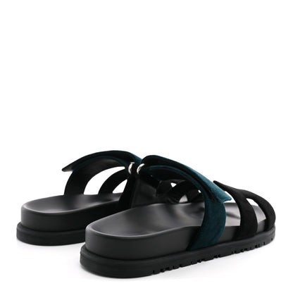 Hermes Velvet Women's Chypre Sandals 36 Black Vert Mousse