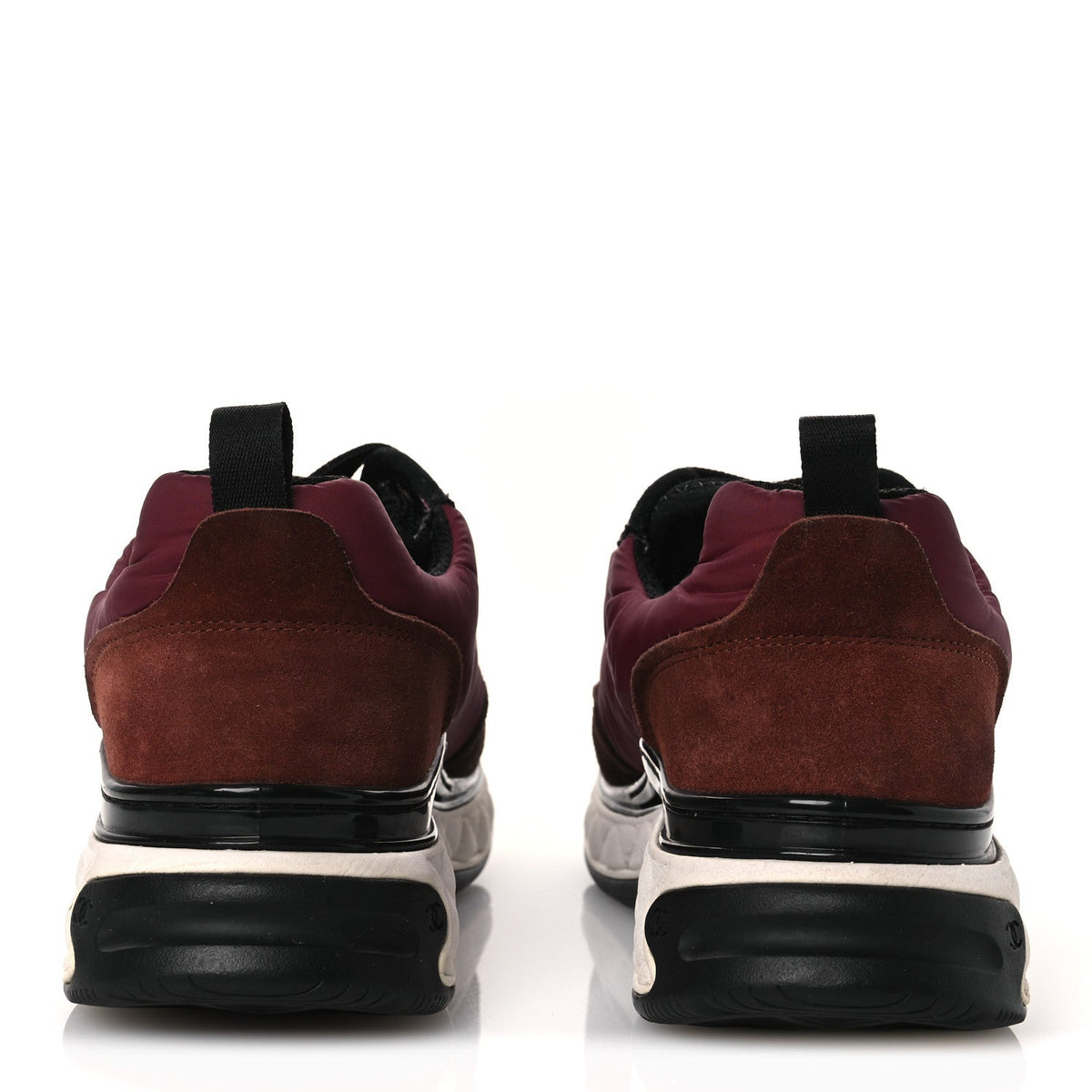 Chanel Nylon Suede Calfskin Women's CC Sneakers 38 Burgundy Brown
