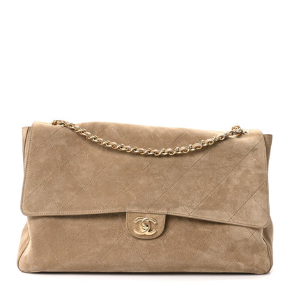 Maxi Calfskin Suede Flap Shoulder Bag