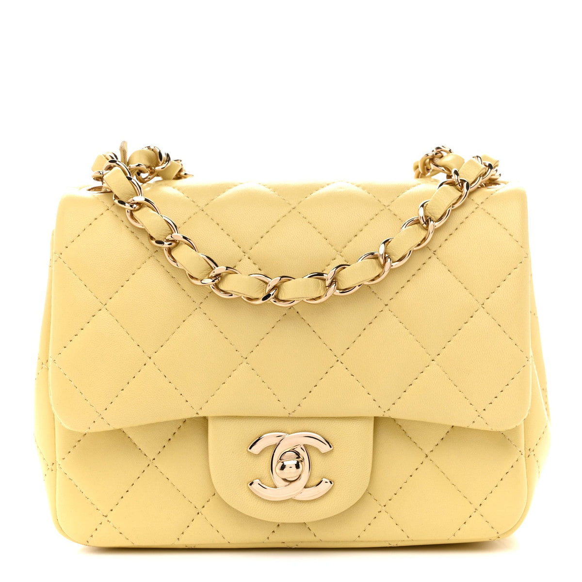 Mini Quilted Lambskin Flap Shoulder Bag - Yellow