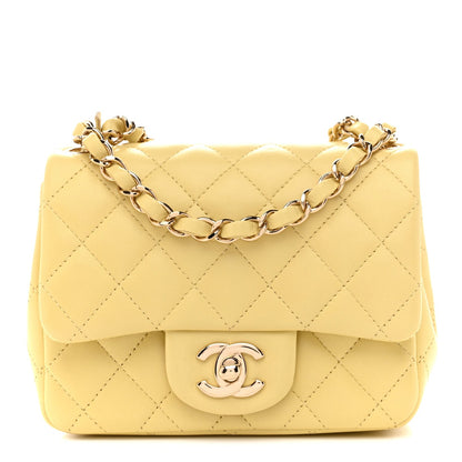 Mini Quilted Lambskin Flap Shoulder Bag - Yellow