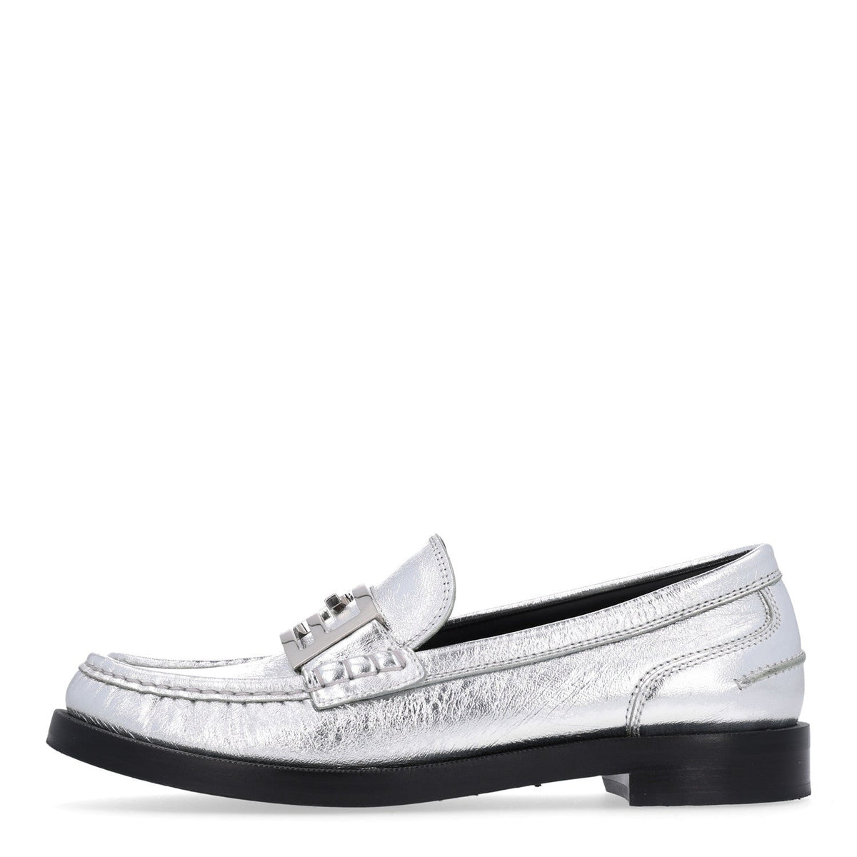Fendimetallic Vitello Baguette Loafers Argento