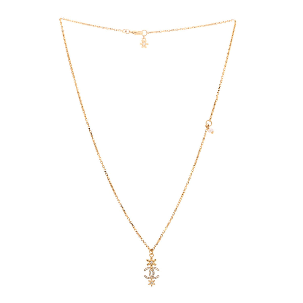 Crystal CC Flower Necklace Gold