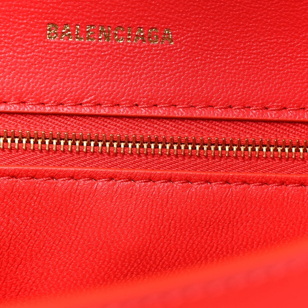 Balenciaga Shiny Box Calfskin Small Hourglass Top Handle Bag Bright Red