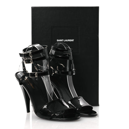 Saint Laurent Patent Calfskin Women's Fetish 105 Sandal 39 Black