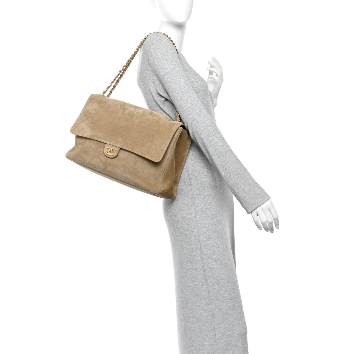 Maxi Calfskin Suede Flap Shoulder Bag