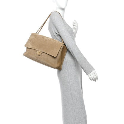 Maxi Calfskin Suede Flap Shoulder Bag
