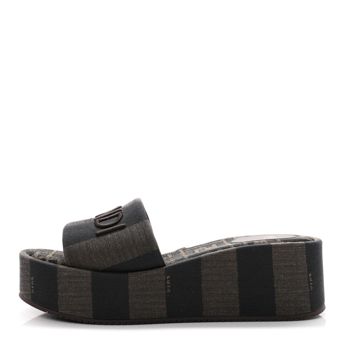 Fendijacquard Ff Sunshine Flatform Slide Sandals Tabacco Black