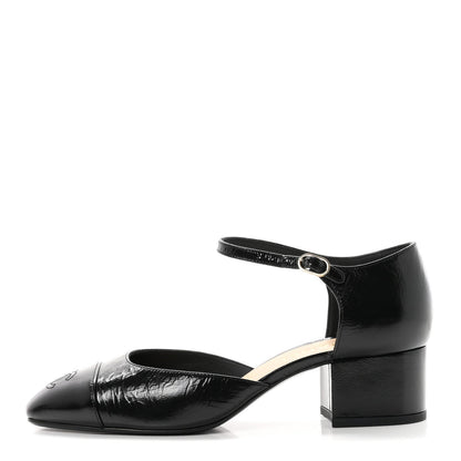Chanel Glazed Crinkled Calfskin CC Cap Toe Mary Janes Women's Shoes