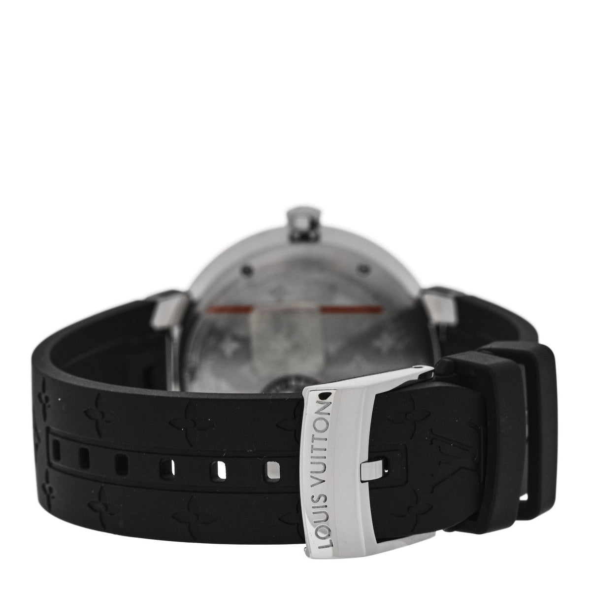 Louis Vuitton Stainless Steel Rubber Diamond 33mm Tambour Slim Quartz Watch Black