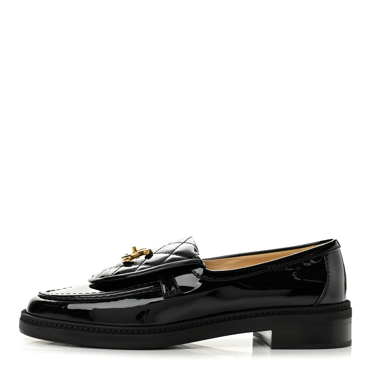Chanel Patent Quilted CC Turnlock Women's Loafers Black