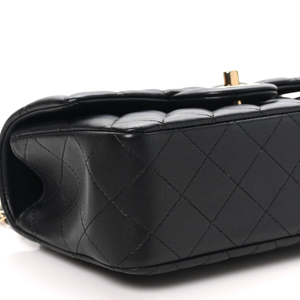 Chanel Lambskin Quilted Mini Top Handle Rectangular Flap Black