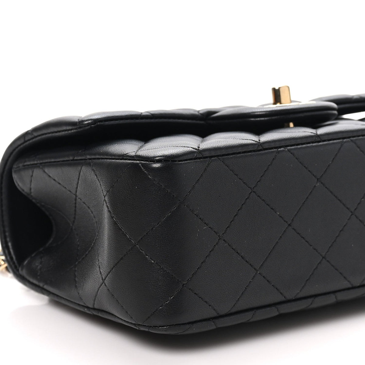 Chanel Lambskin Quilted Mini Top Handle Rectangular Flap Black