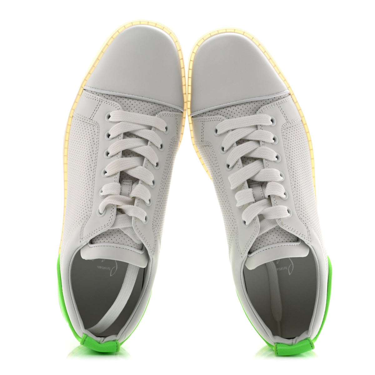 Christian Louboutin Calfskin Men's Fun Louis Junior Flat Sneakers 41.5 White Fluo Green