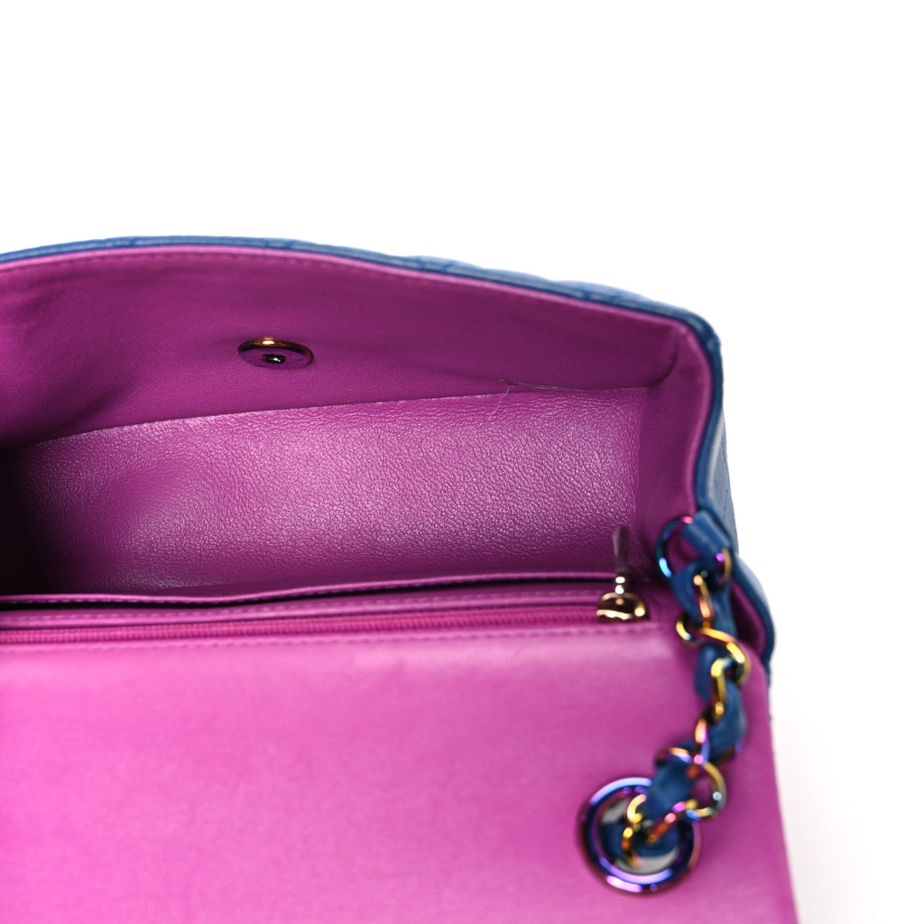 Chanel Lambskin Quilted Mini Rectangular Flap Blue Purple