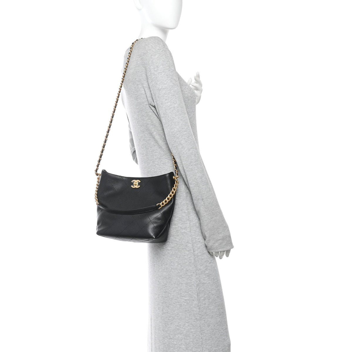 Chanel Caviar Quilted Hobo Black