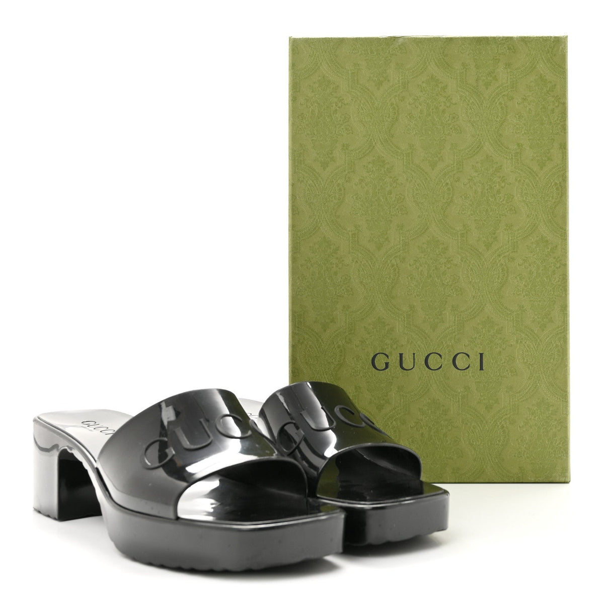 Gucci Rubber Logo Women's Platform Slide Sandals 38 Black