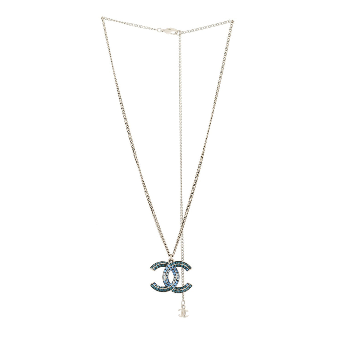 Crystal Baguette CC Necklace Silver Blue