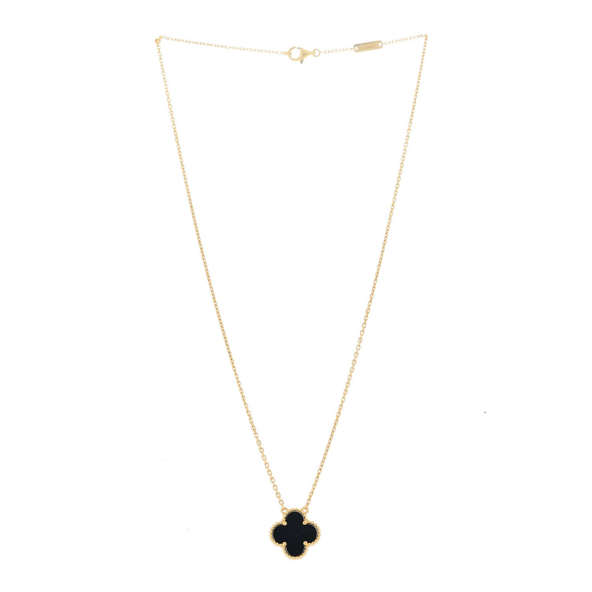 18K Yellow Gold Black Onyx Vintage Alhambra Pendant Necklace