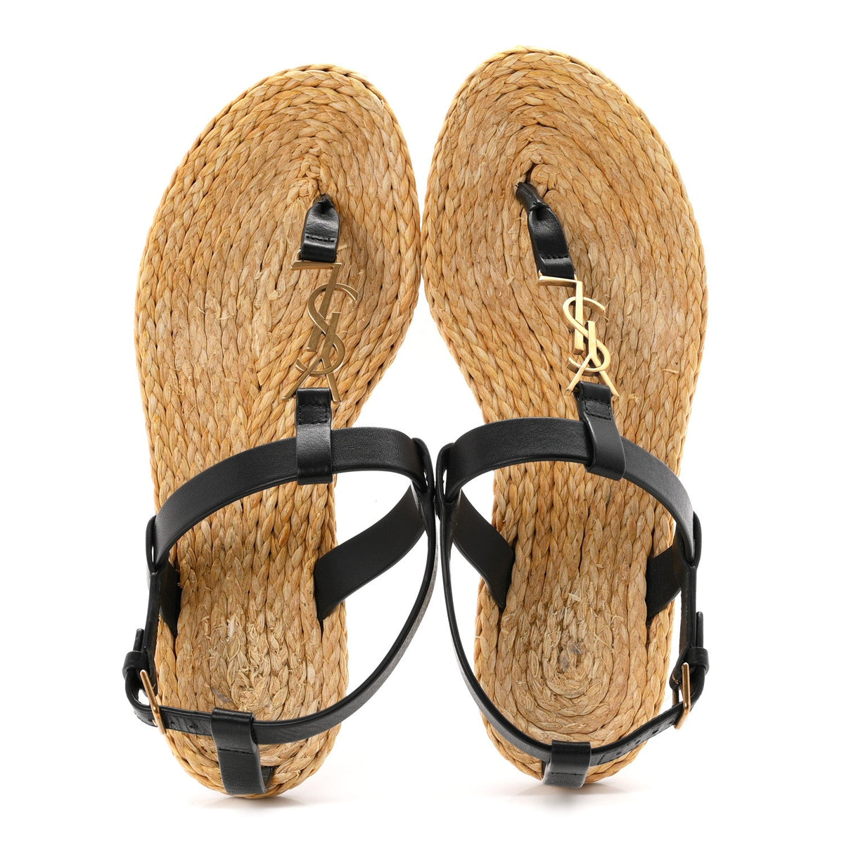 Saint Laurent Calfskin Raffia Cassandra Women's Sandals Black