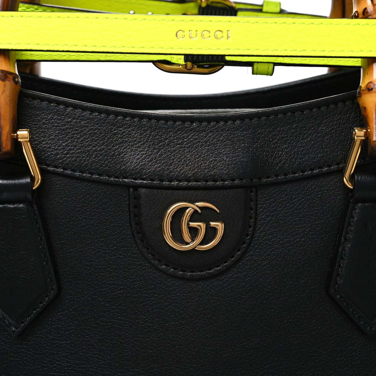 Gucci Calfskin Medium Diana Tote Bag Black Yellow Fluo