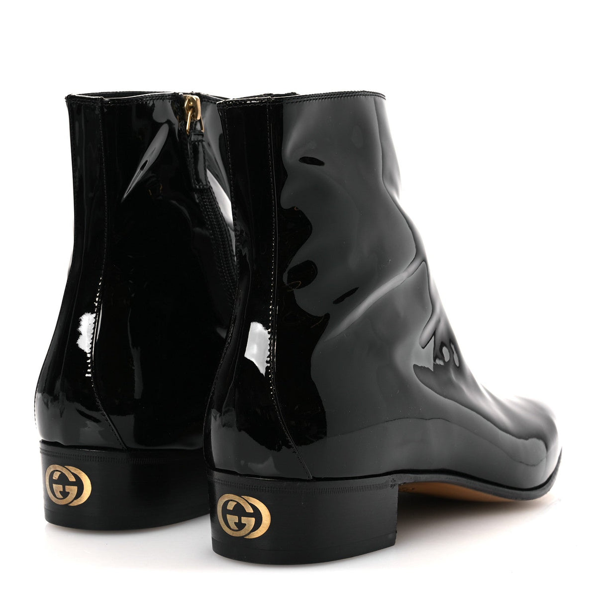Gucci Patent Calfskin Men's GG Lois Bee Ankle Booties 13 Black