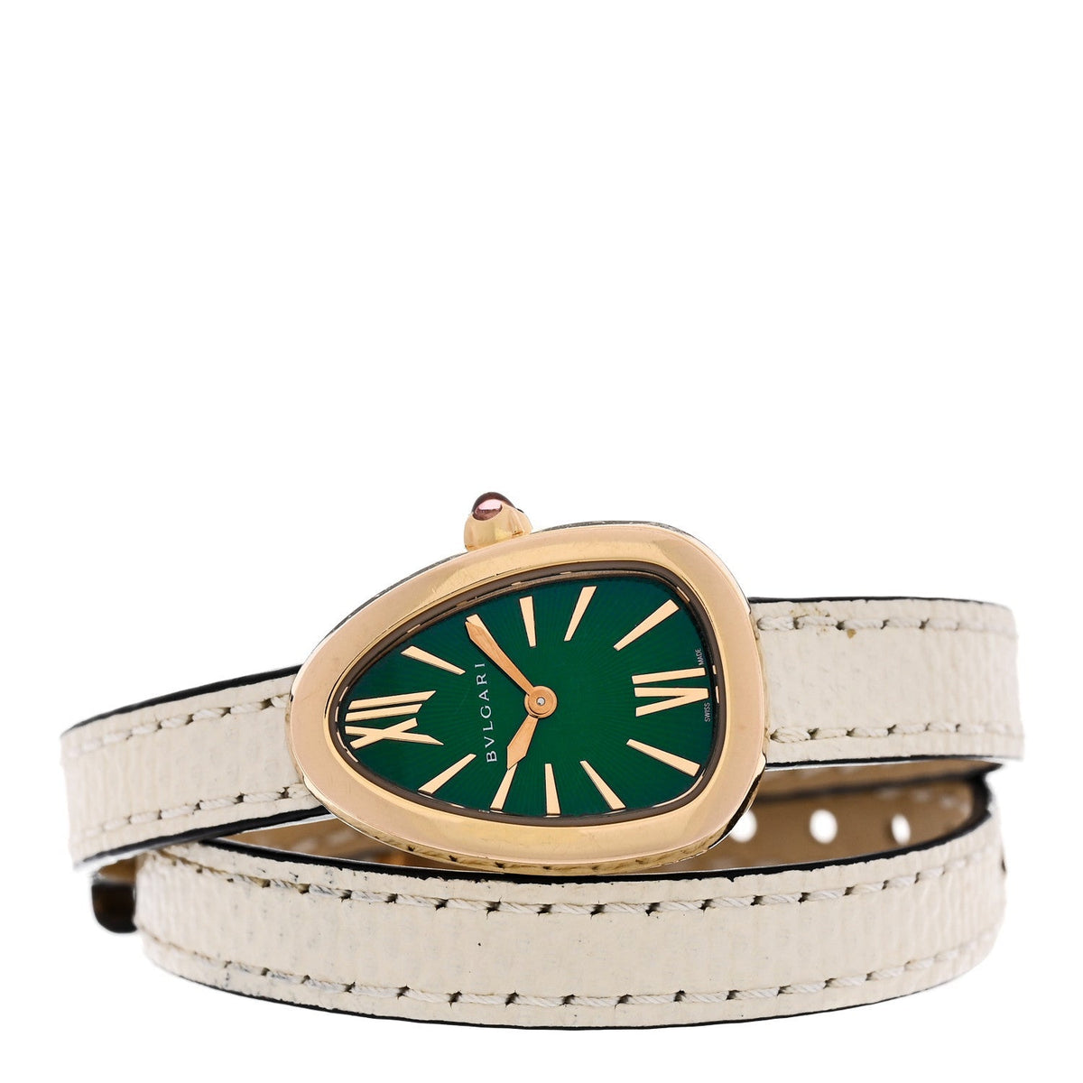 Bulgari 18K Rose Gold Lizard 20mm Serpenti Double Wrap Watch Green
