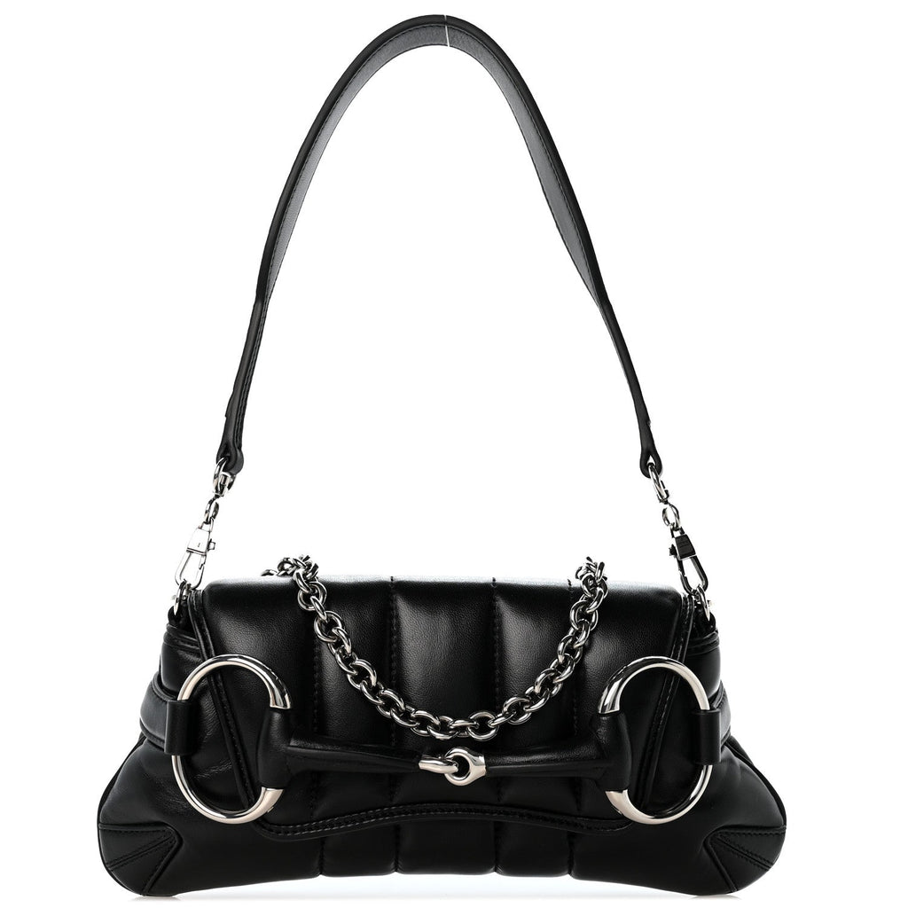 Gucci Nappa Matelasse Small Maxi Horsebit Shoulder Bag Black