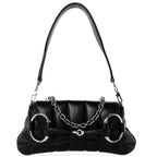 Gucci Nappa Matelasse Small Maxi Horsebit Shoulder Bag Black