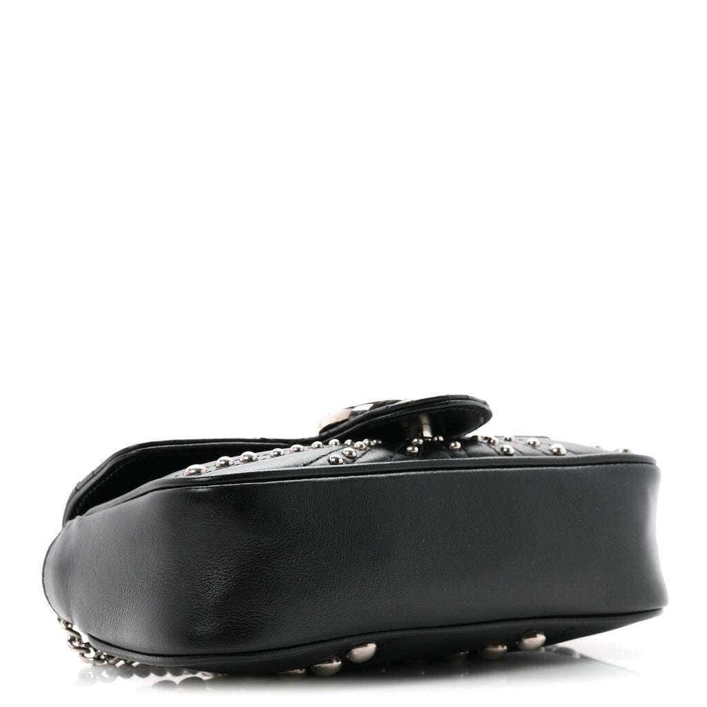 Gucci Calfskin Matelasse Studded Super Mini GG Marmont Shoulder Bag Black