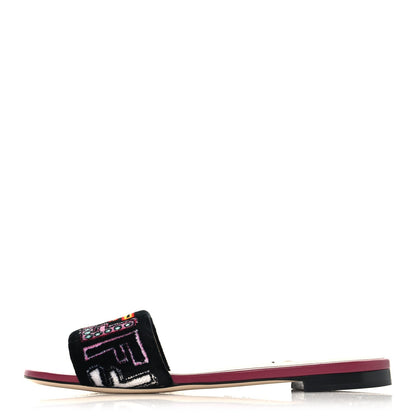 Fendi Velvet FF Women's Flat Slide Sandals 37.5 Multicolor