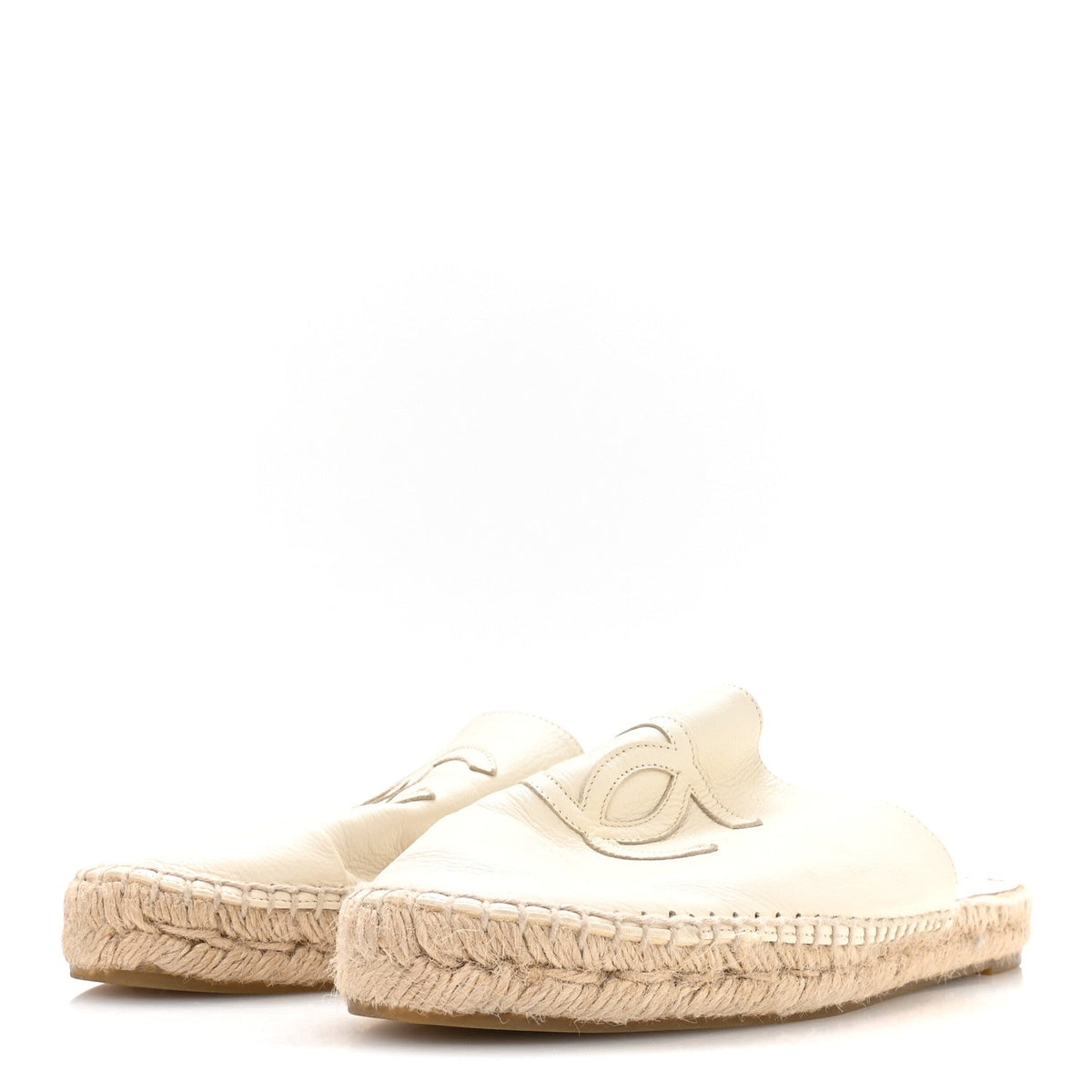 Chanel Calfskin Women's CC Espadrille Mules 40 Ivory