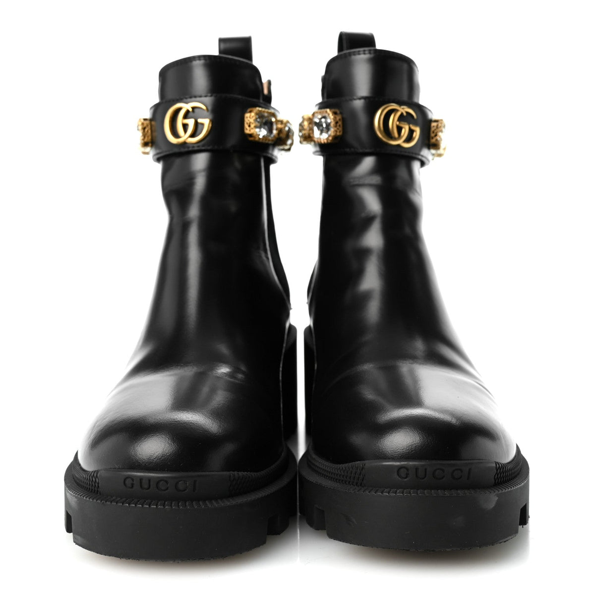 Gucci Calfskin Crystal GG Women's Trip Chelsea Boots 36.5 Black