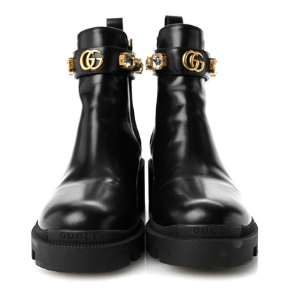 Gucci Calfskin Crystal GG Women's Trip Chelsea Boots 36.5 Black