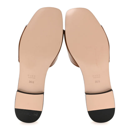 Gucci Softy Calfskin Women's Interlocking G Slide Sandals 36.5 Cuir