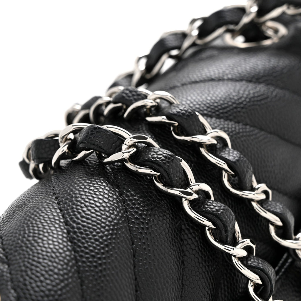 Chanel Caviar Chevron Quilted Mini Rectangular Flap Black