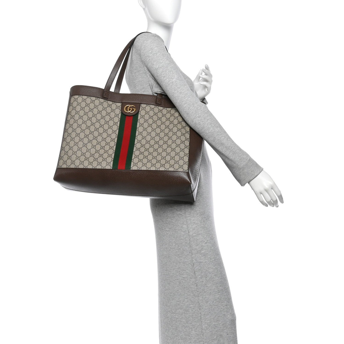 Gucci GG Supreme Monogram Web Ophidia Tote Brown
