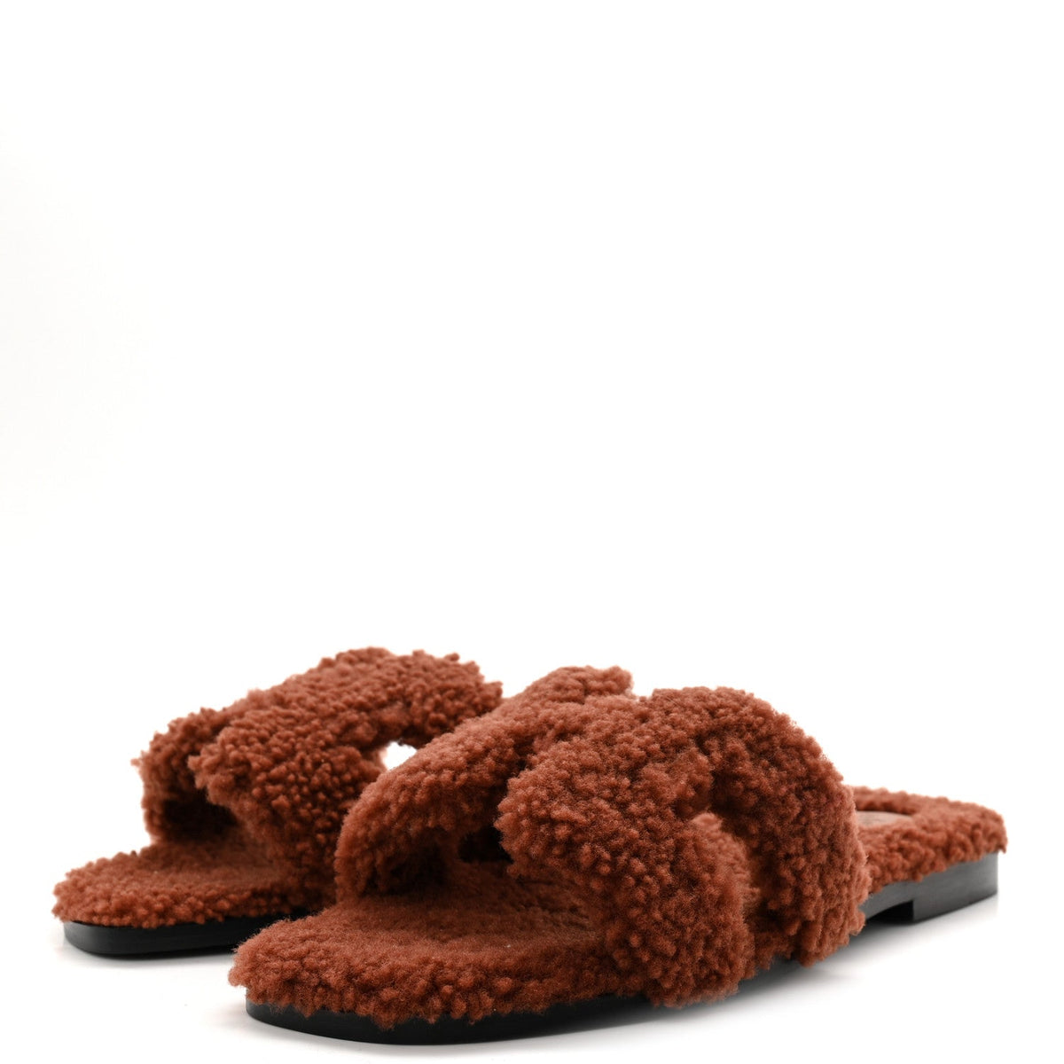 Hermes Woolskin Women's Oran Sandals 37 Cognac