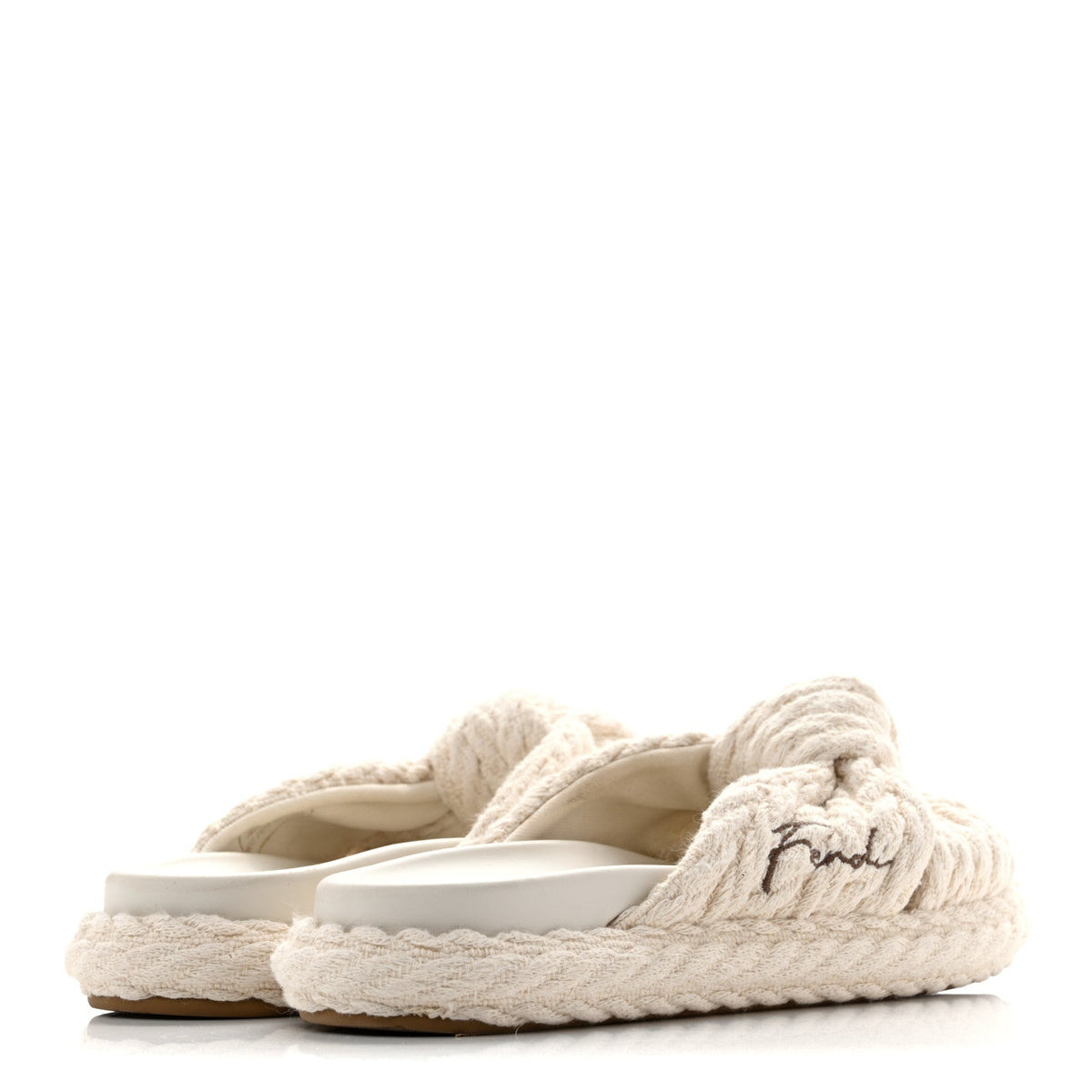 Fendi Jacquard Women's Tessuto Treccia Ricamo Logo Slides 40 Grezzo Moka