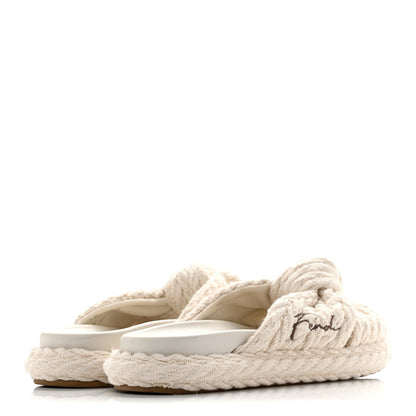 Fendi Jacquard Women's Tessuto Treccia Ricamo Logo Slides 40 Grezzo Moka