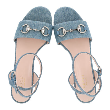 Gucci Denim Women's Horsebit Flatform Sandals 36 Old Azure