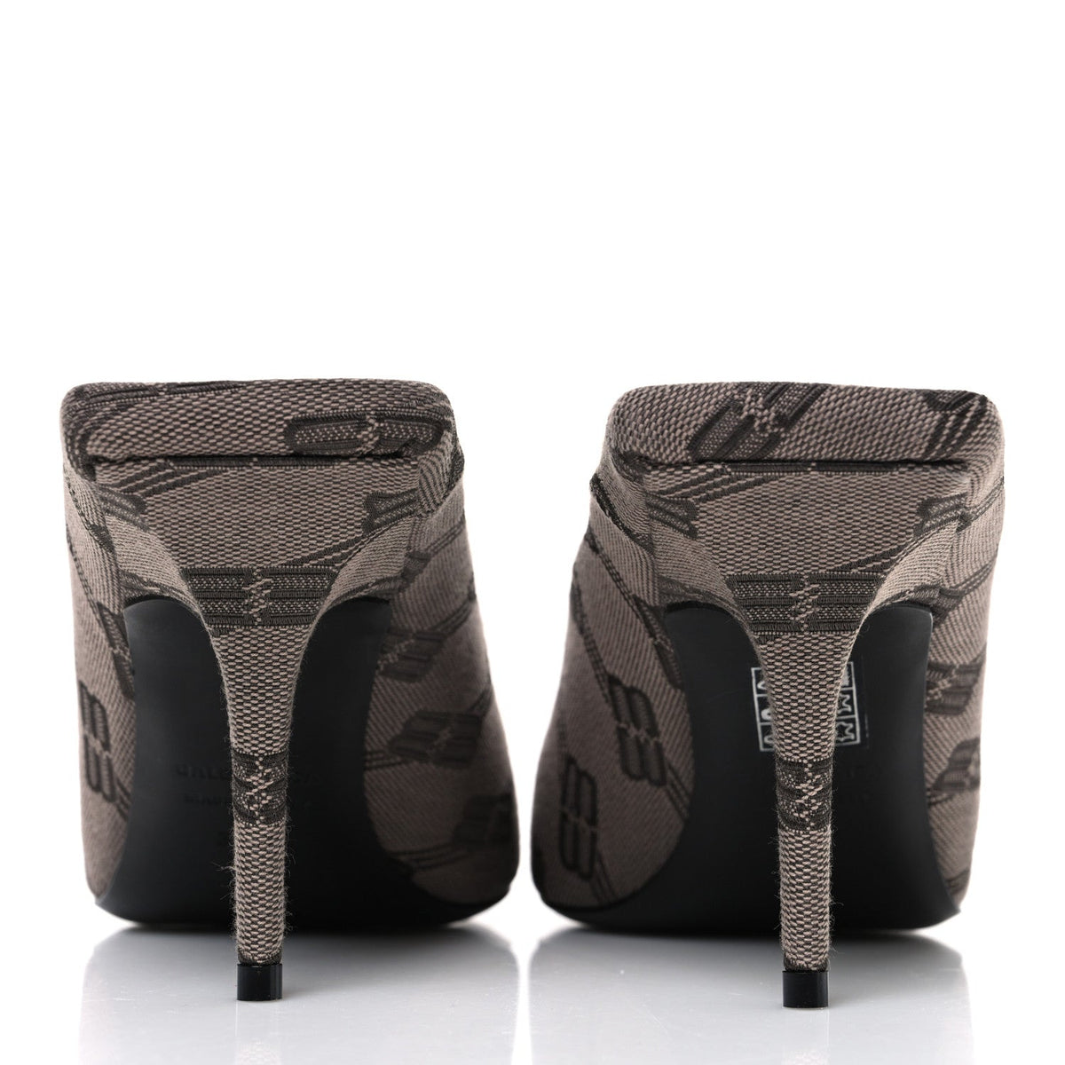 Balenciaga Monogram Canvas Women's Square Knife 80mm Mules 38.5 Dark Mink Grey Dark Brown
