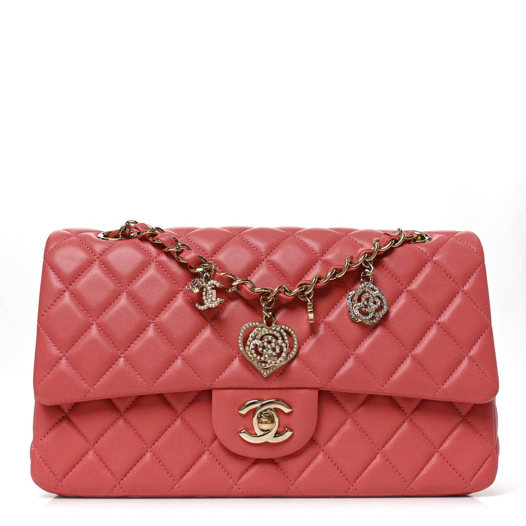 Chanel Lambskin Quilted Valentine Charms Medium Flap Bag Pink