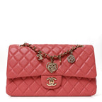 Chanel Lambskin Quilted Valentine Charms Medium Flap Bag Pink
