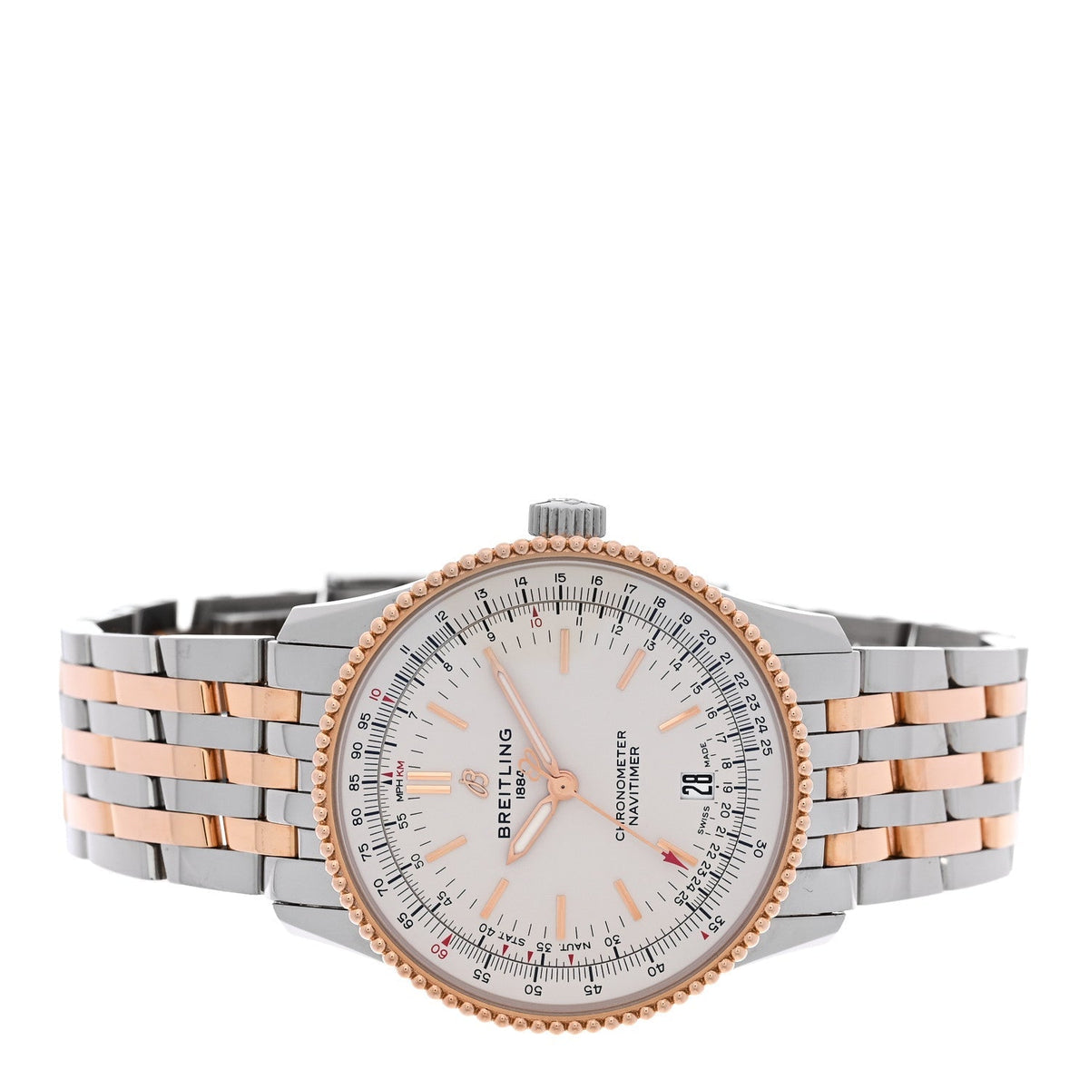 Breitling Stainless Steel 18K Rose Gold 38mm Navitimer Watch Silver U17325