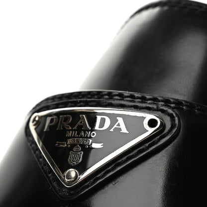 Prada Spazzolato Women's Triangle Logo Platform Loafer Mules 38.5 Black