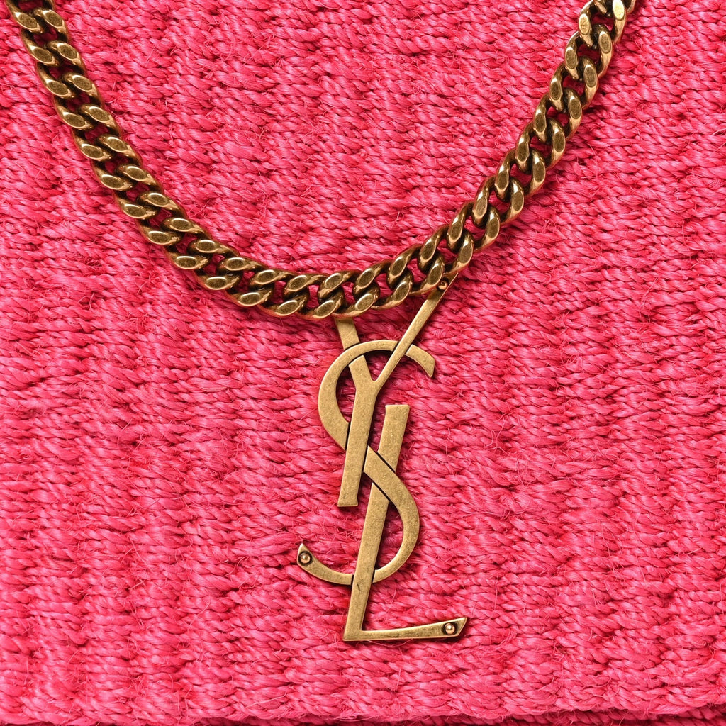 Saint Laurent Raffia Medium Monogram Kate Satchel Pink Glow