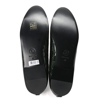 Chanel Crocodile Embossed Patent Calfskin CC Women's Ballerina Flats Dark Green Black