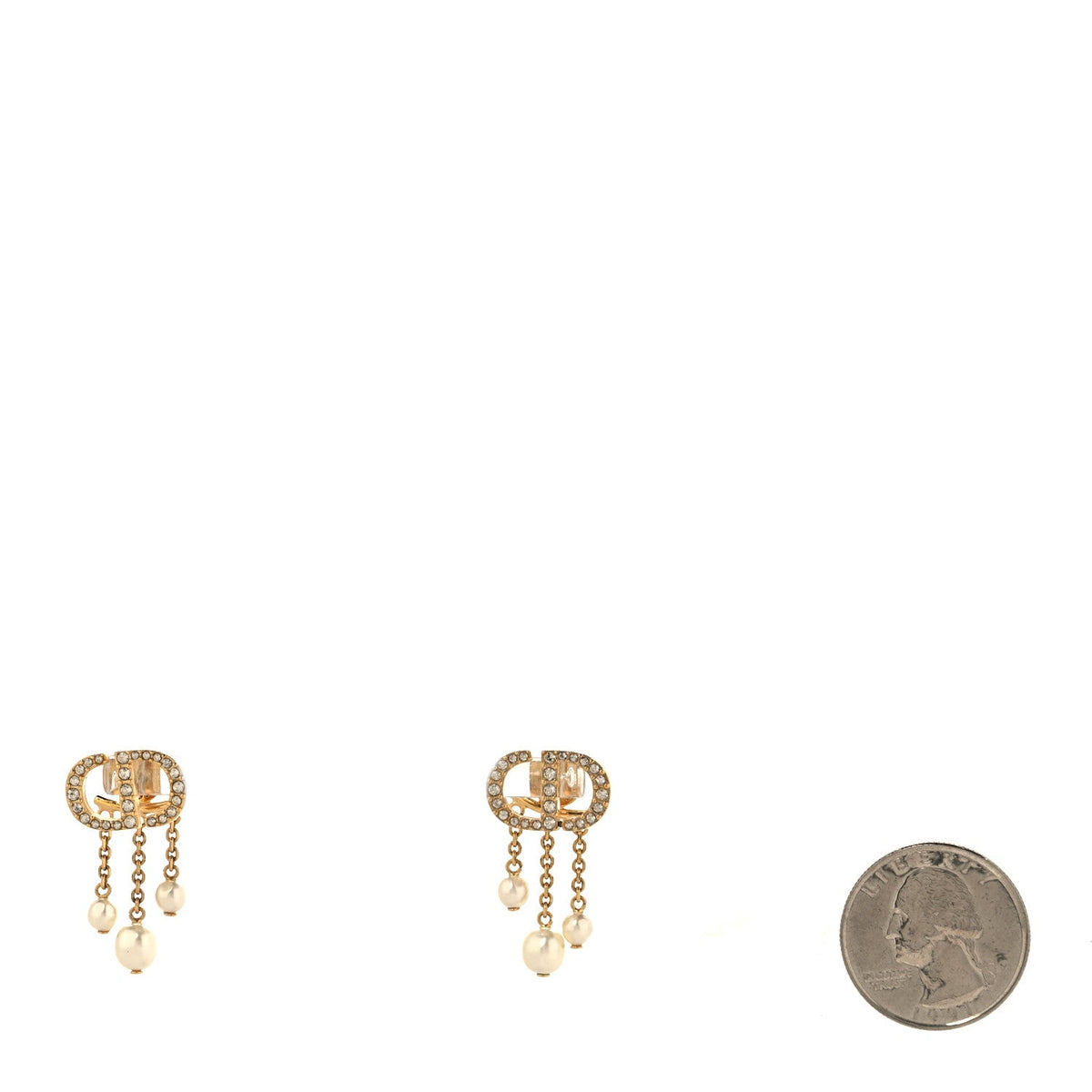 Christian DiorPearl Crystal Petit CD Drop Earrings Gold