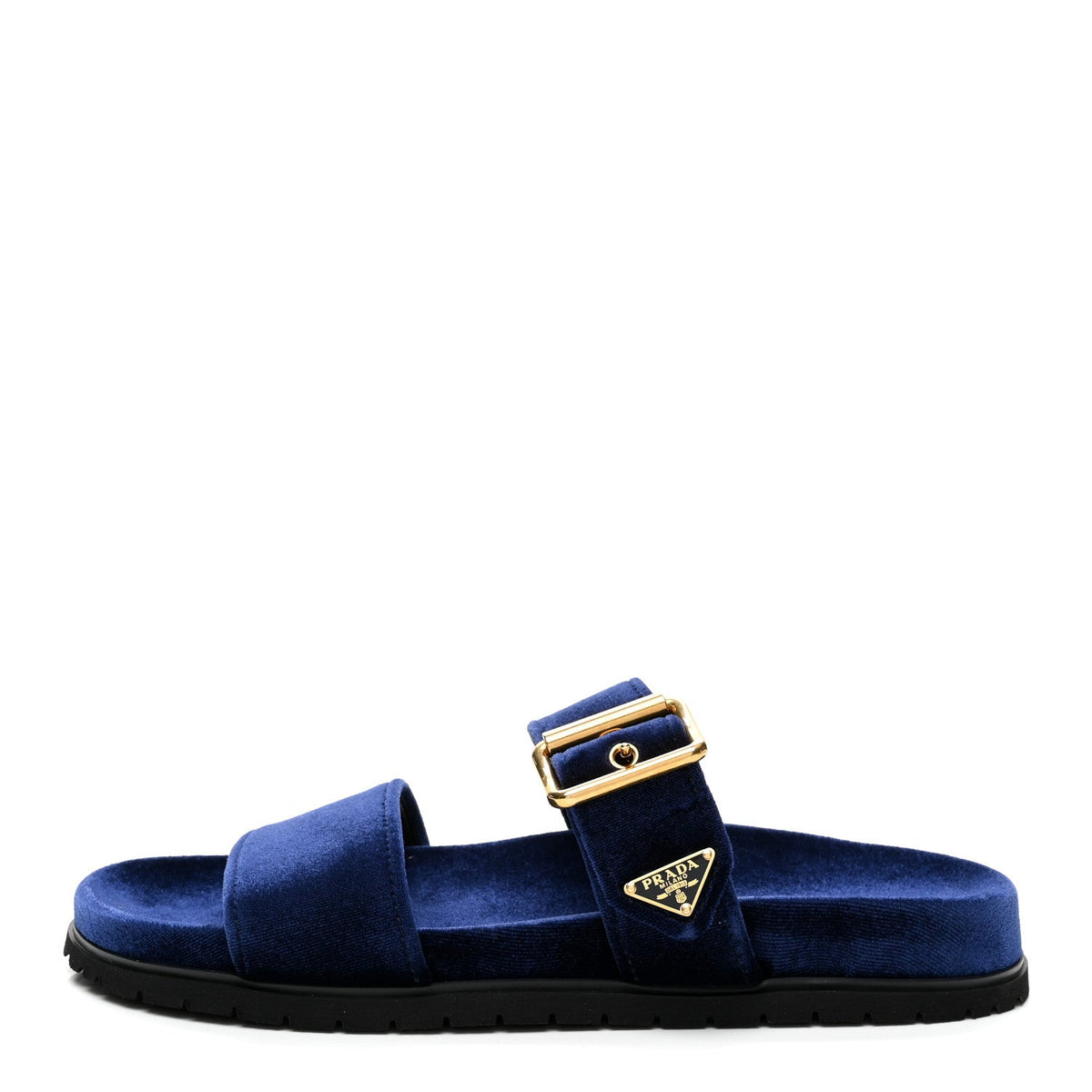 Velvet Metal Triangle Logo Double Buckle 20Mm Slide Sandals Bleu